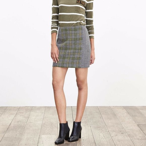 Tweed Grey Plaid Mini Skirt - Picture 1 of 5